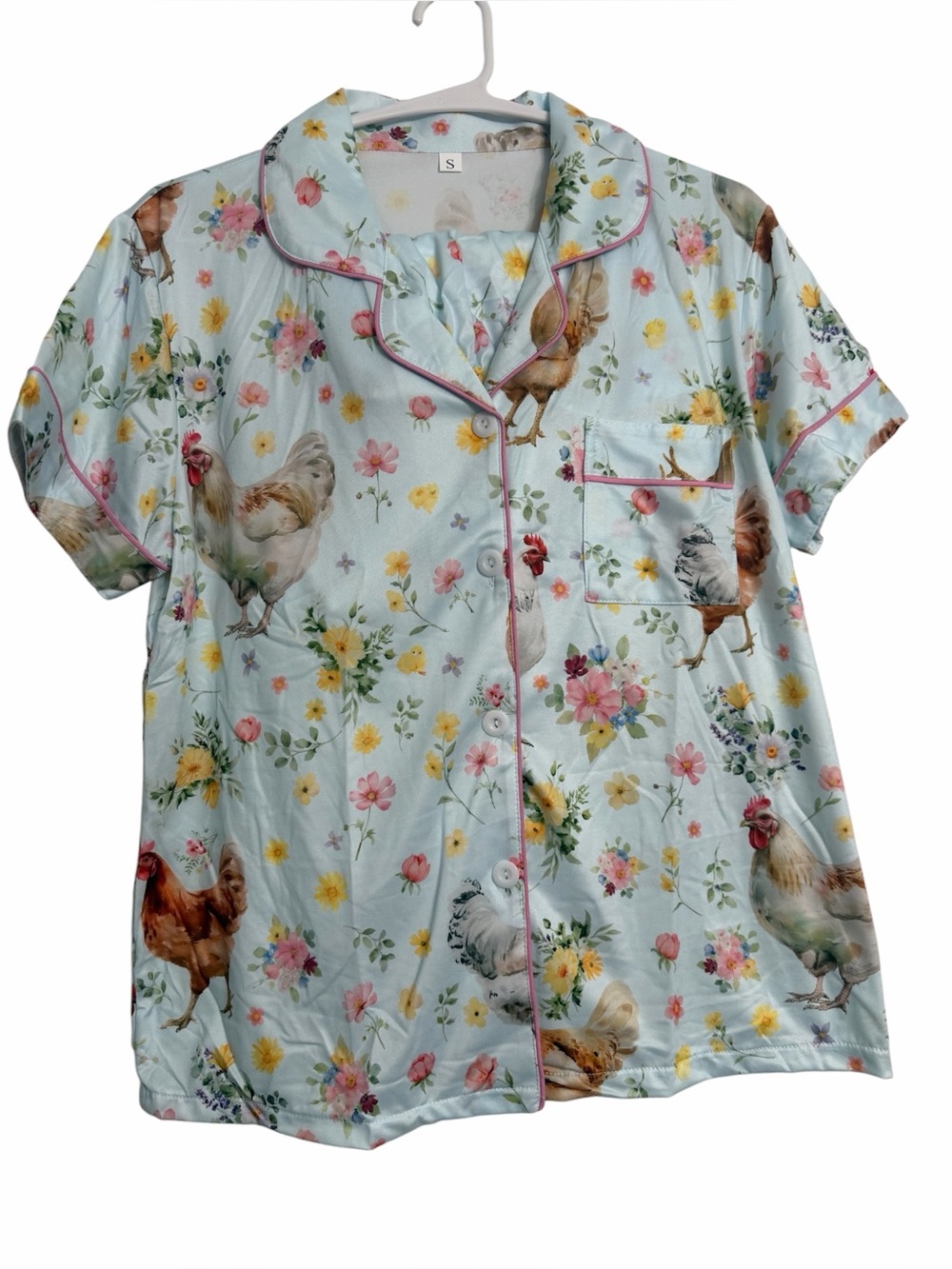 Women’s Light Blue Floral & Rooster Short-Sleeve Set